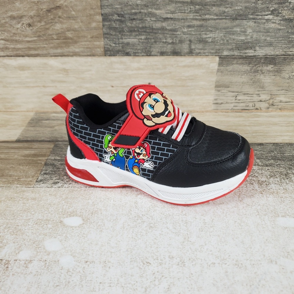 Ground Up Mario Kids Shoes Sz 11 Black Red Green Comfort Lace-Up Sneakers